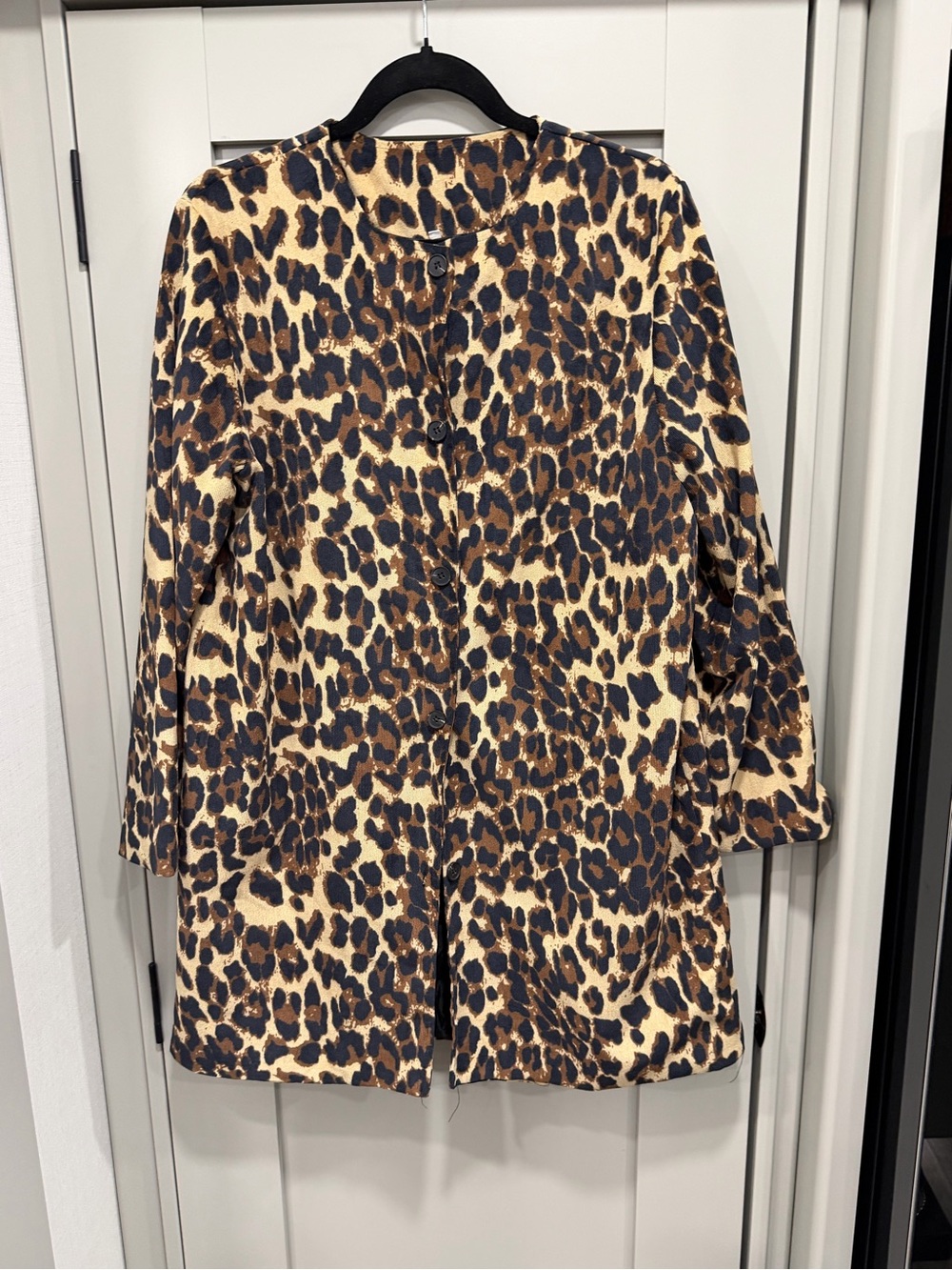 Leopard Print Button Front Coat - Brown & Black